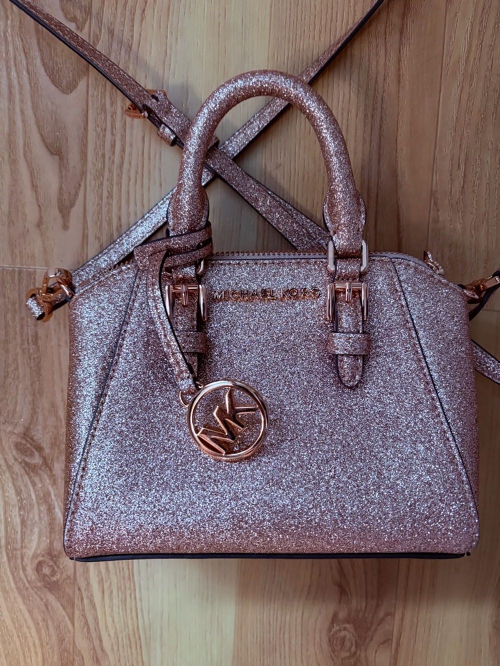 Michael Kors Pink Rose Gold Glitter Mini Satchel